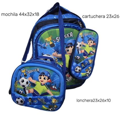 moda cool (13) Mochila C/LUZ Set 3 Piezas Cartuchera Y Lunchera Termica