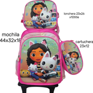 Mochila Carrito Set 3 Piezas Cartuchera Y Lunchera Termica