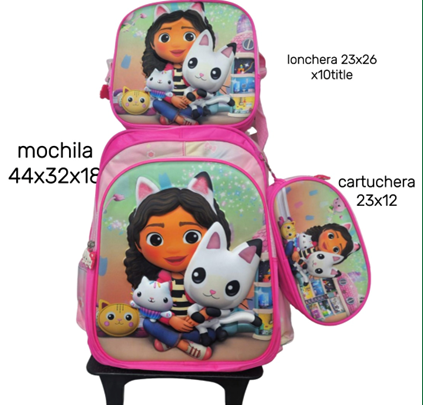 moda cool (17) Mochila Carrito Set 3 Piezas Cartuchera Y Lunchera Termica